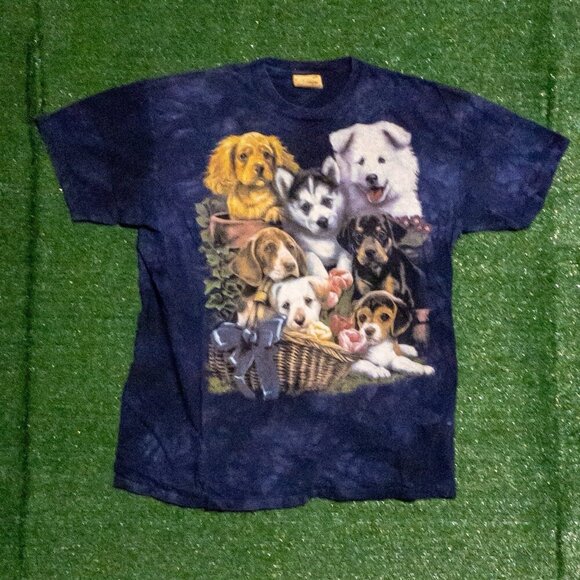 VINTAGE Y2K 1999 THE MOUNTAIN PUPPIES BLUE TIE DYE MARBLE MENS T SHIRT SIZE XXL - Picture 1 of 5